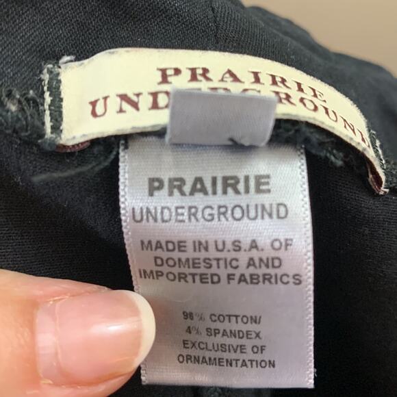 PRAIRIE UNDERGROUND DENIM GIRDLE LEGGINGS JEANS BLACK FRONT ZIPPER STRETCH XS - Picture 5 of 7